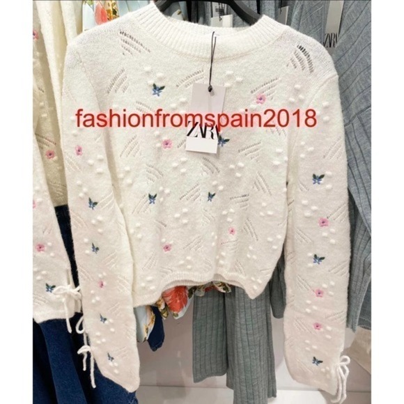 ZARA Floral knit sweater ecru 4331/173 - Picture 5 of 9
